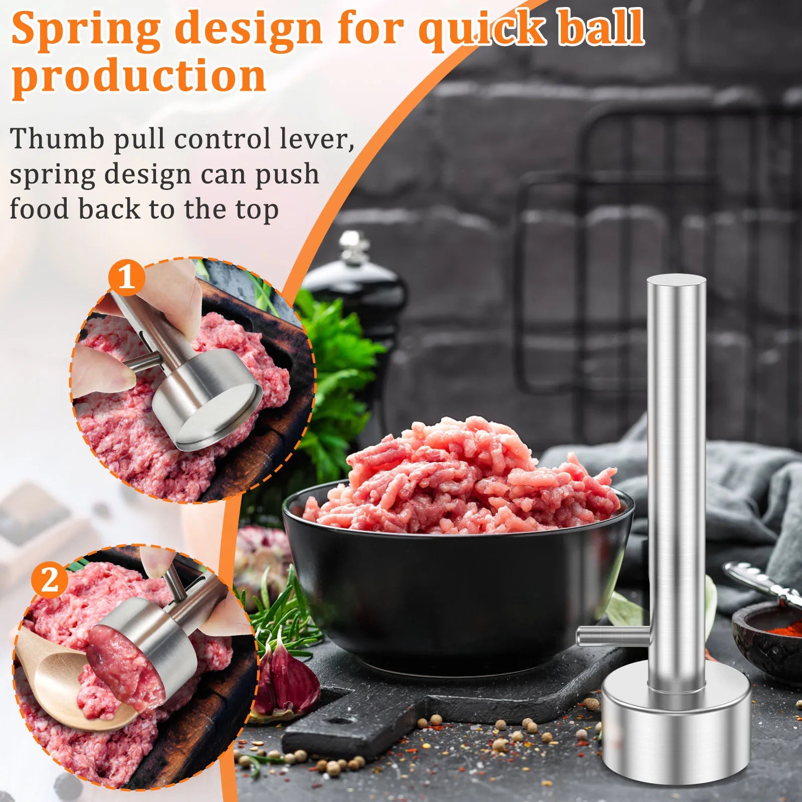 1/2PCS Falafel Scoop Stainless Steel Falafel Meatball Maker Scoop Nonsticky Meatball Falafel Baller Maker Mold Kitchen Gadgets