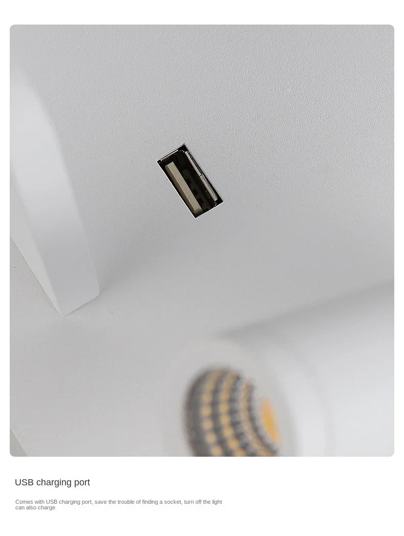 Multi functional wall lamp with switch, USB interface, LED mobile phone wireless charger, reading wall lamp, bedroom night light