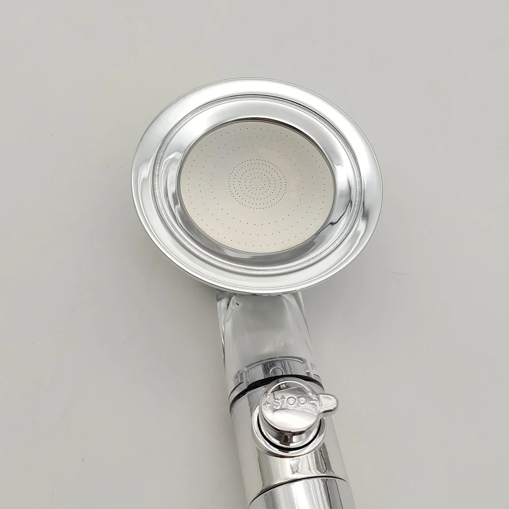 Propeller Pressurized Shower Head High Pressure With Stop Button Filter Water Saving Rainfall Showerhead Bathroom Accessories