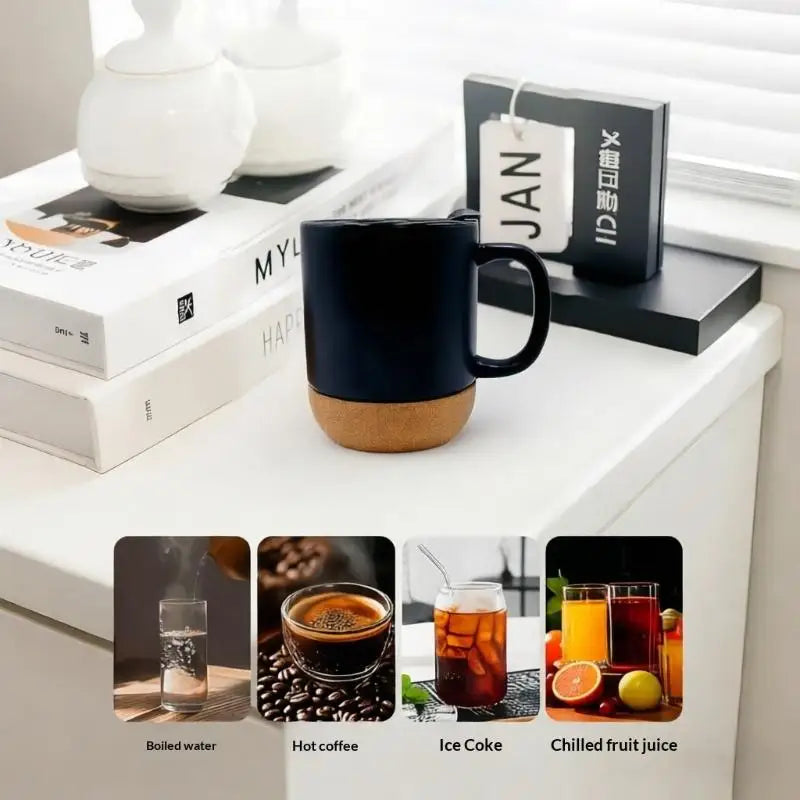 Cork Bottom Ceramic Frosted Coffee Mug Non-slip 350ml Easy Wash Drinking Cup for Office Home Gift Giving