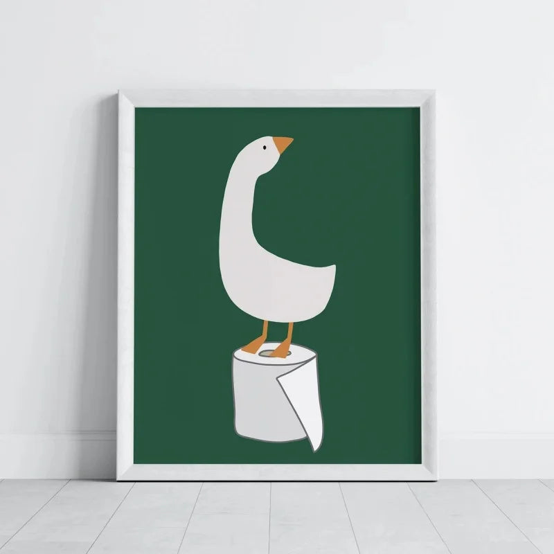 Bathroom Wall Decor, Silly Goose Bathroom Art Print , Toilet Paper, Bathroom Kids Art, Dark Green Nursery Decor, Toilet Art