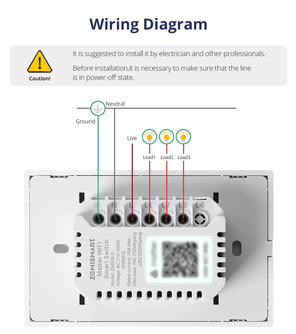 Matter Over WiFi US Smart Wall Light Switch 1 2 3 4 6 Gangs with Black Button Neutral Required Homekit SmartThings App Control