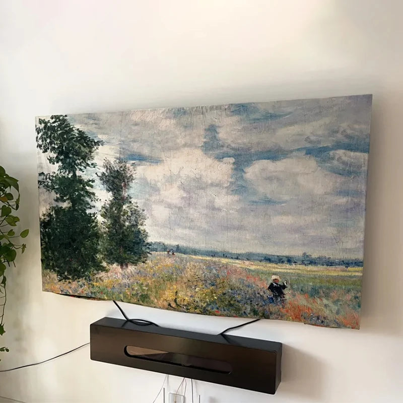 TV Screen Dust Proof Cover Landscape Pattern TV Monitor Cover 32-75 inch High Elastic LCD Protector Cloth