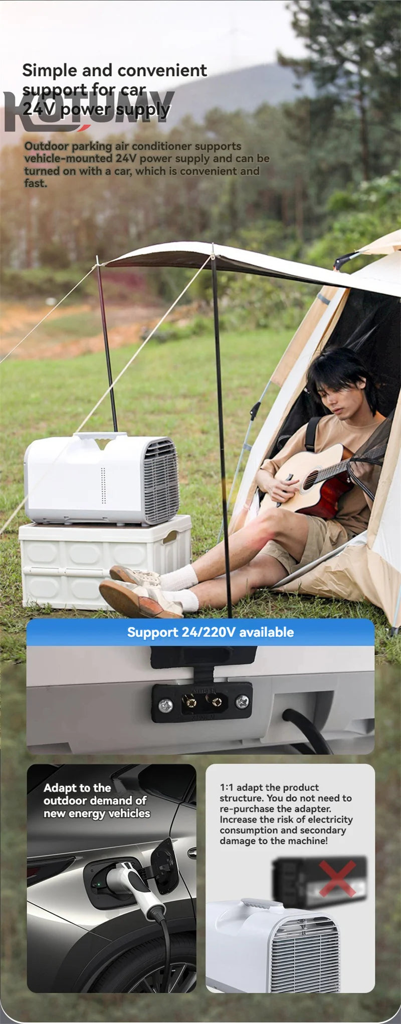 Portable Air Conditioners Outdoor Camping Air Cooler With Remote Control Audio Function Intelligent Hidden Panel 110v/220v/24v/1