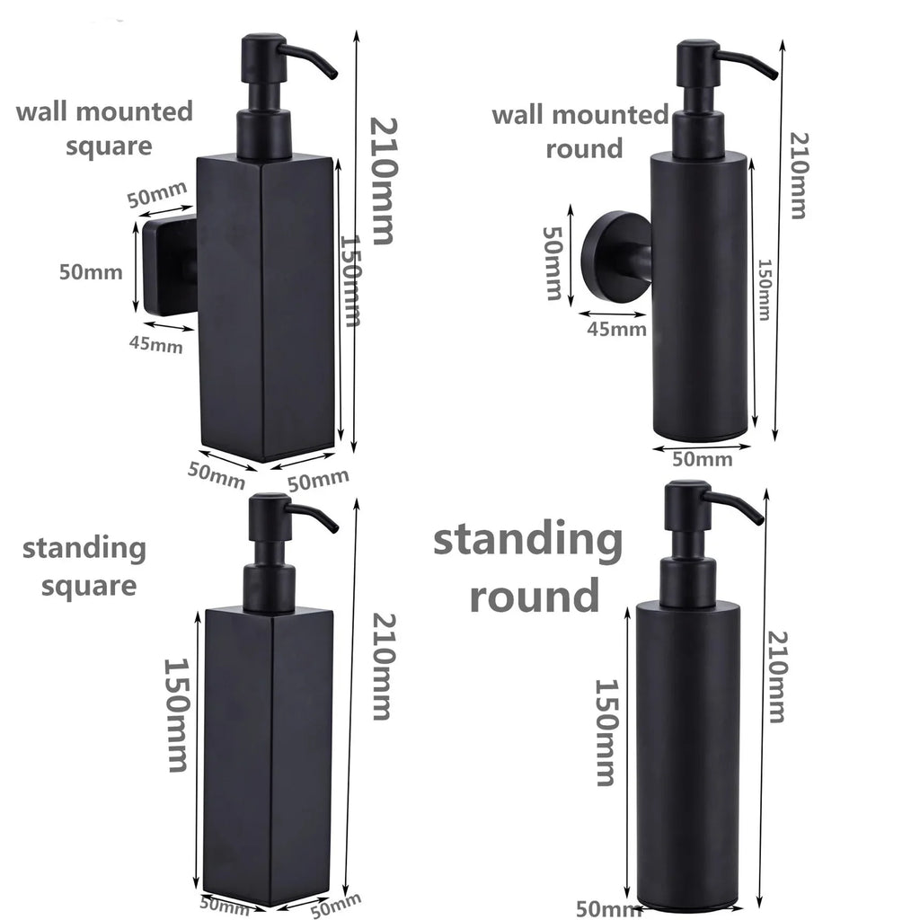 304 Brushed Stainless Steel Manual Soap Dispenser Wall Mounted Golden Black Square Round Soap Dispenser for Hotel Bathrooms