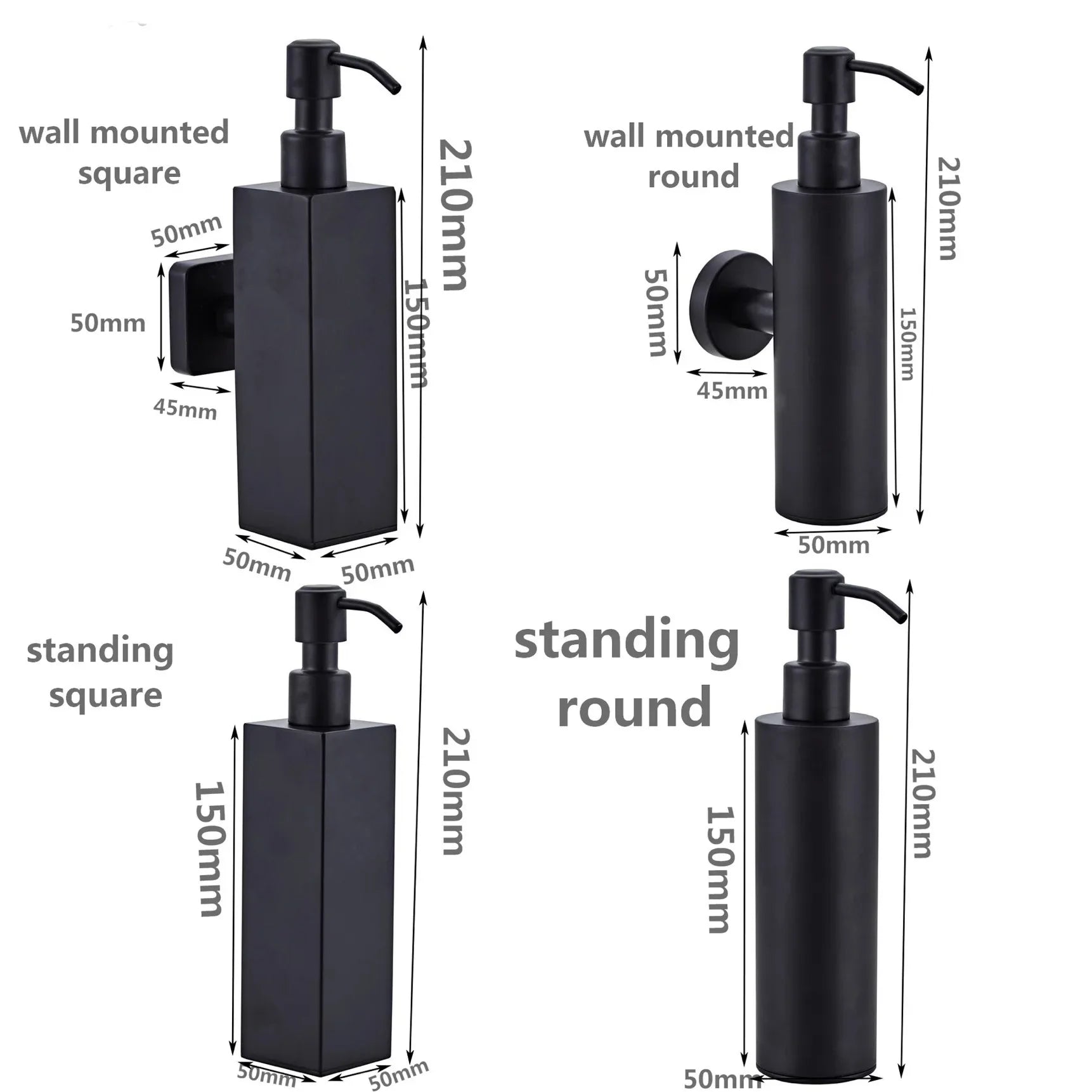 304 Brushed Stainless Steel Manual Soap Dispenser Wall Mounted Golden Black Square Round Soap Dispenser for Hotel Bathrooms