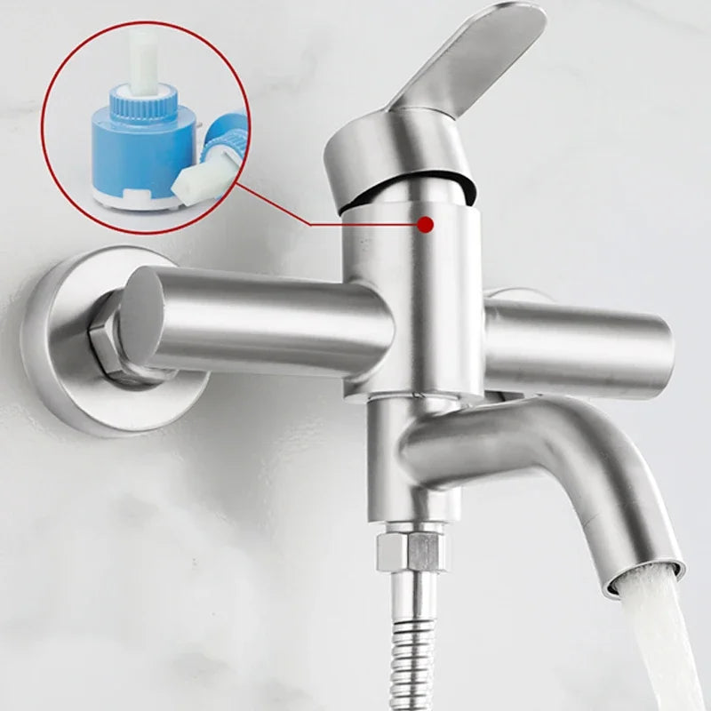 Stainless Steel Shower Mixer Faucet Shower Diverter Wall Mounted Bathroom Fixtures Ceramic Valve Core Universal Hot Cold Tap
