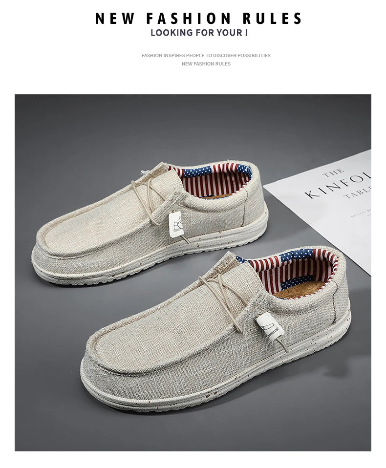 Men Shoes Casual Canvas Loafers Shoes Light Breathable Flats Leisure Male Vulcanized Shoes Walking Sneakers Plus Size 39-46