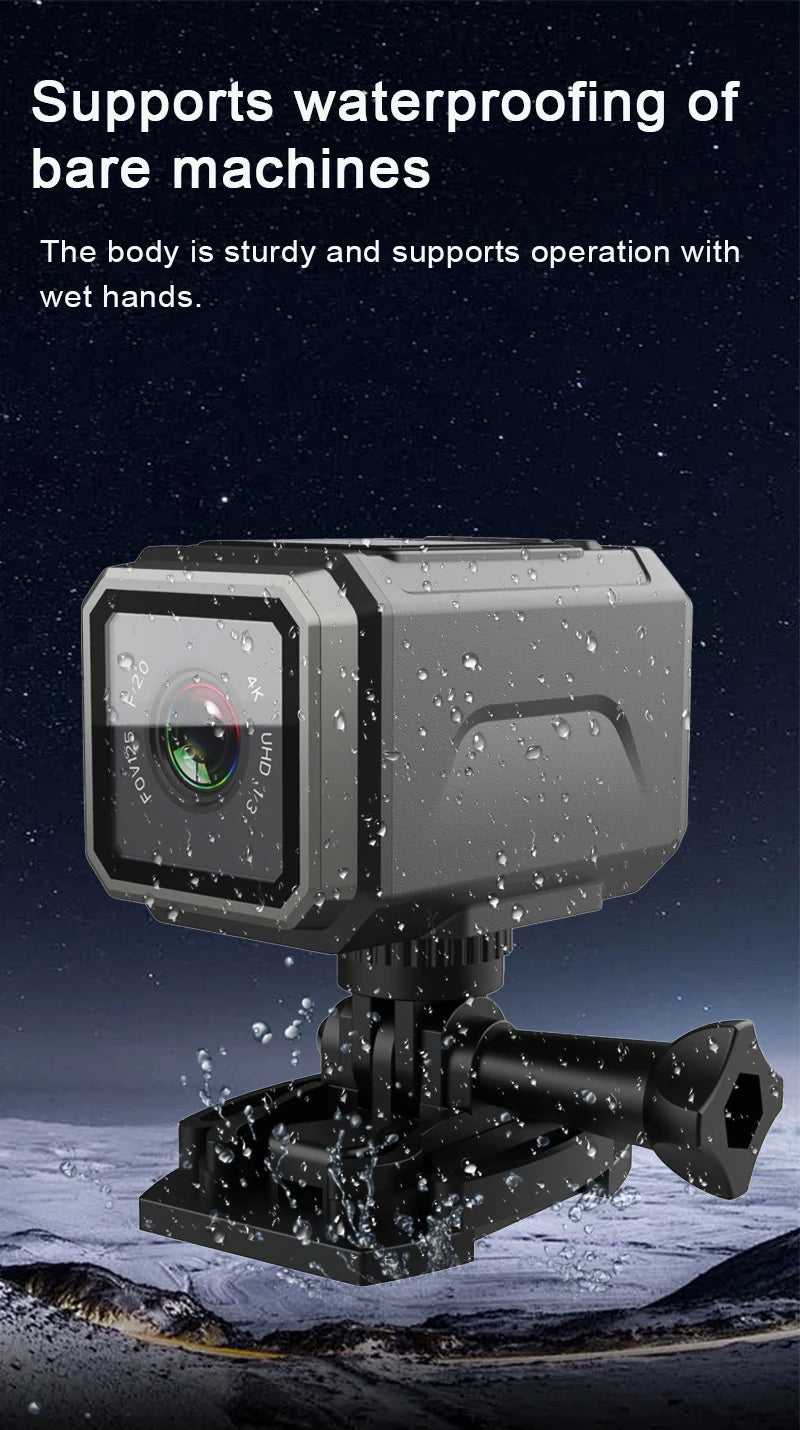HD 4K Action Camera Wireless Wi-Fi Mini Outdoor Sports Cam Waterproof Multi-Function Cycling Recorder Wearable Helmet Cam