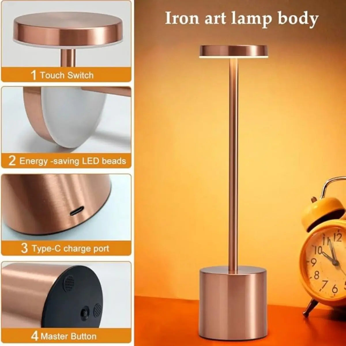 Modern touch adjustable table lamp, metal portable ambient light, suitable for decorating bedroom tables in various living rooms