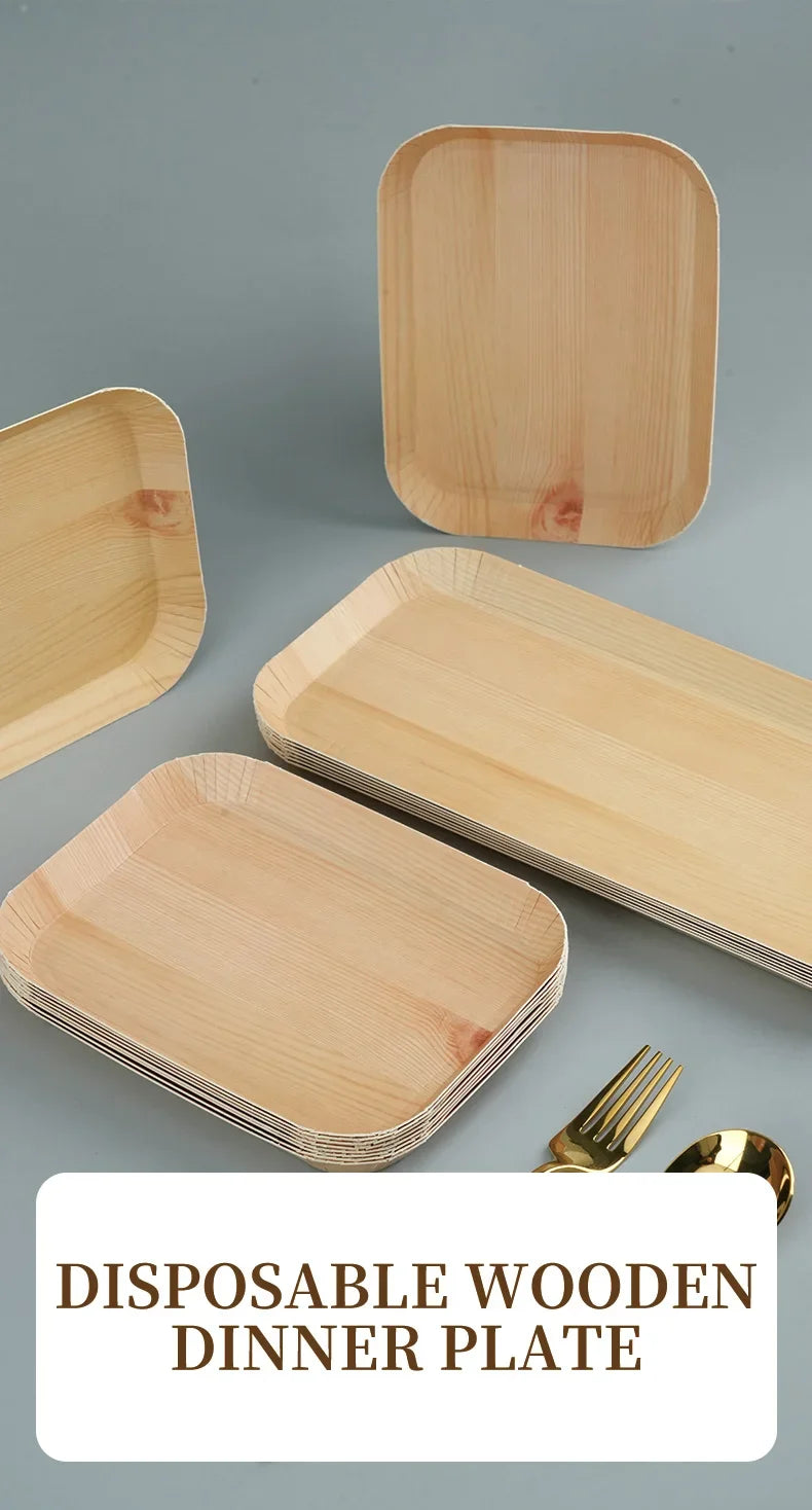 10 PCS Disposable Desserts Plates Wood Grain Tray Vegetable Dessert Plates Kitchen Dishes Ideal For Parties, Families, Outdoors