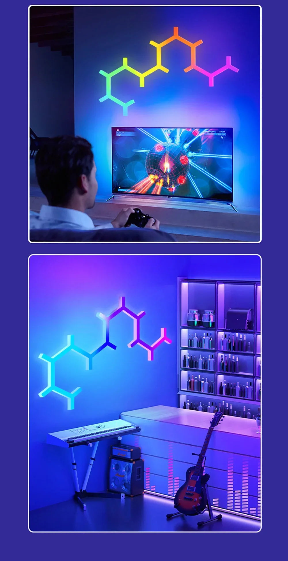 WIFI APP Smart Lamp Tuya Music Rhythm Control Splicing Ambient Quantum Lights LED Night Light for Game Room Bedroom Decoration