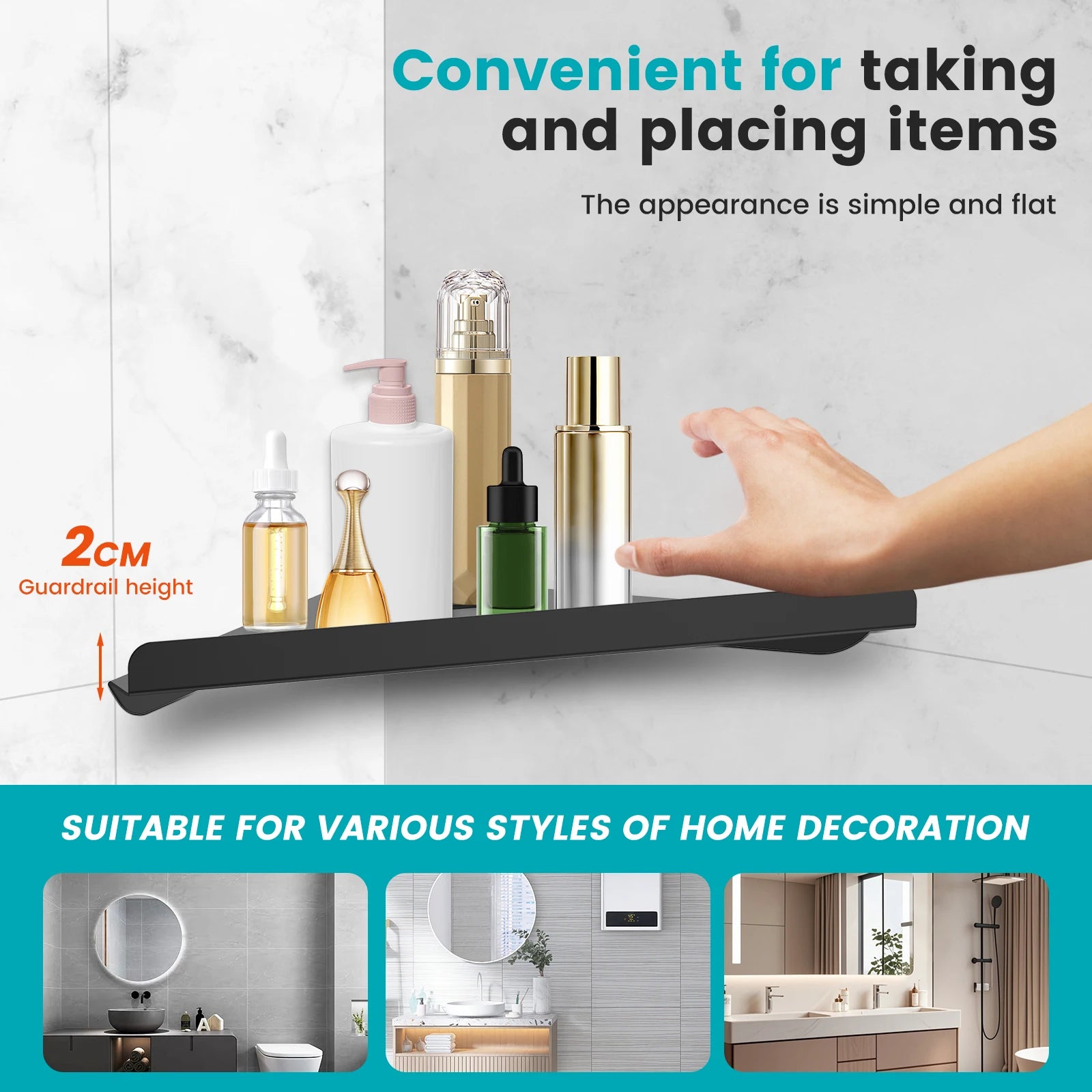 Wall Mount Shower Corner Shelf No-drill 304 Stainless Steel Corner Shampoo Body Wash Storage Organizer for Bathroom Glass Shelf