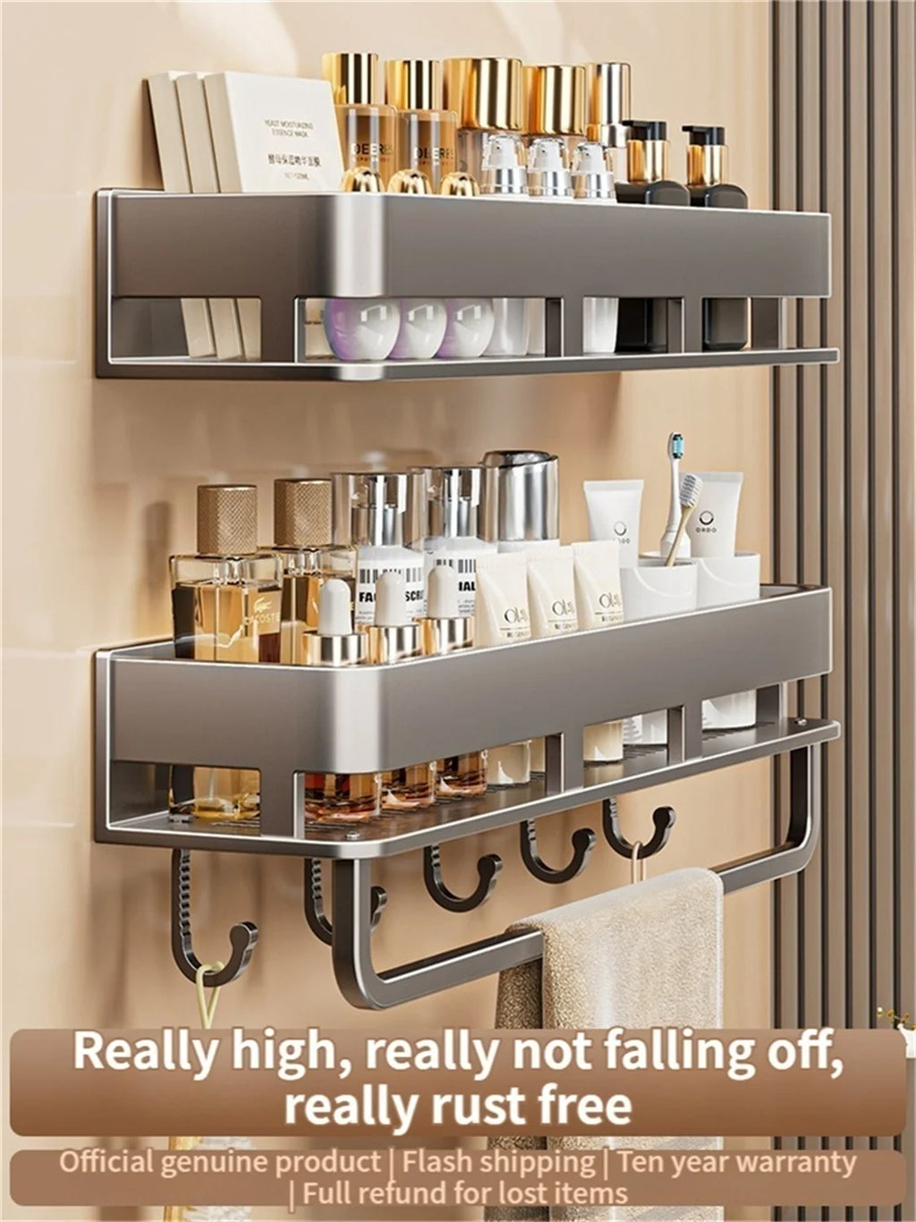 Wall-Mounted Bathroom Storage Shelf with No Drilling Required for Bathroom Sink Vanity and Toilet Wall Storage Racks
