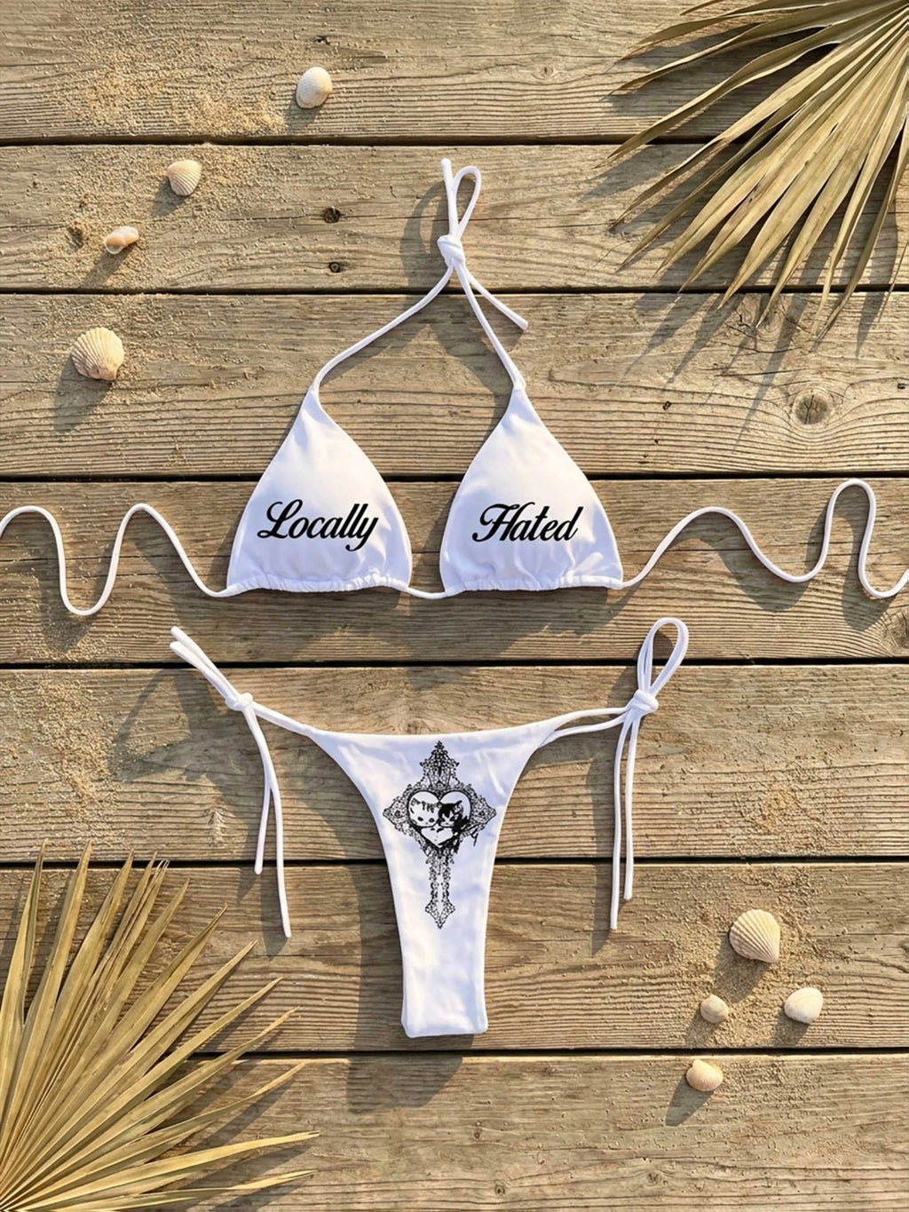 2026 New Y2K Summer American Retro Text Printed Hot Girl Hanging Neck Strap Bikini Street Trend Simple Leisure Beach Vacation