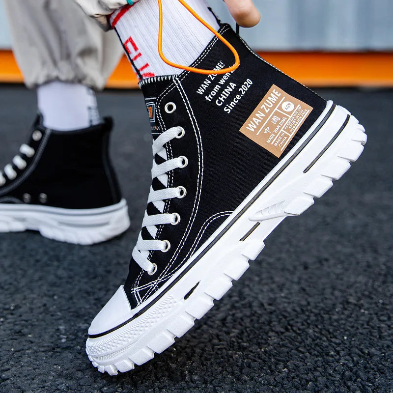 Men's Canvas Shoes High Top Male Sneaker Lace Up Casual Breathable Flat Ankle Boots Comfortable Sport for Men