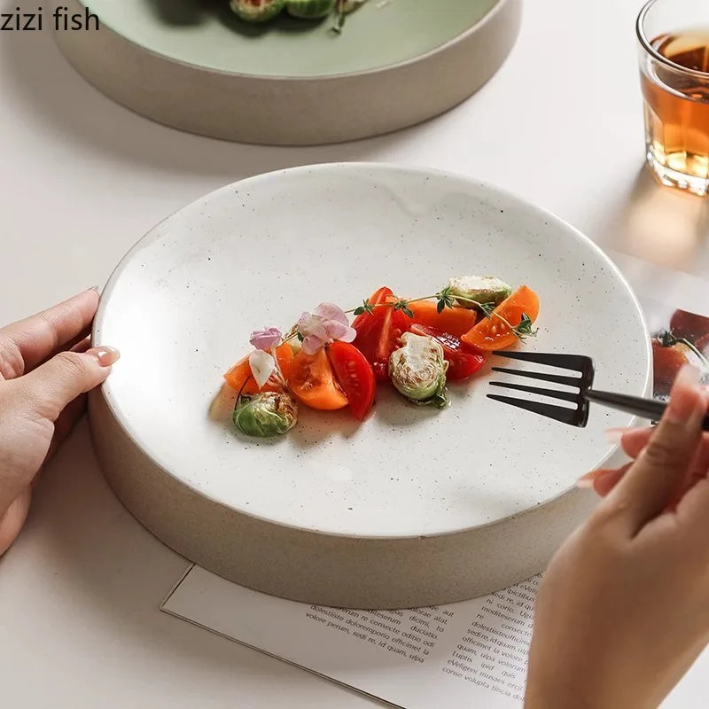 Retro Cylindrical Ceramic Plate Pasta Dish Dessert Snack Plate Steak Plate Sushi Plates Restaurant Molecular Cuisine Tableware