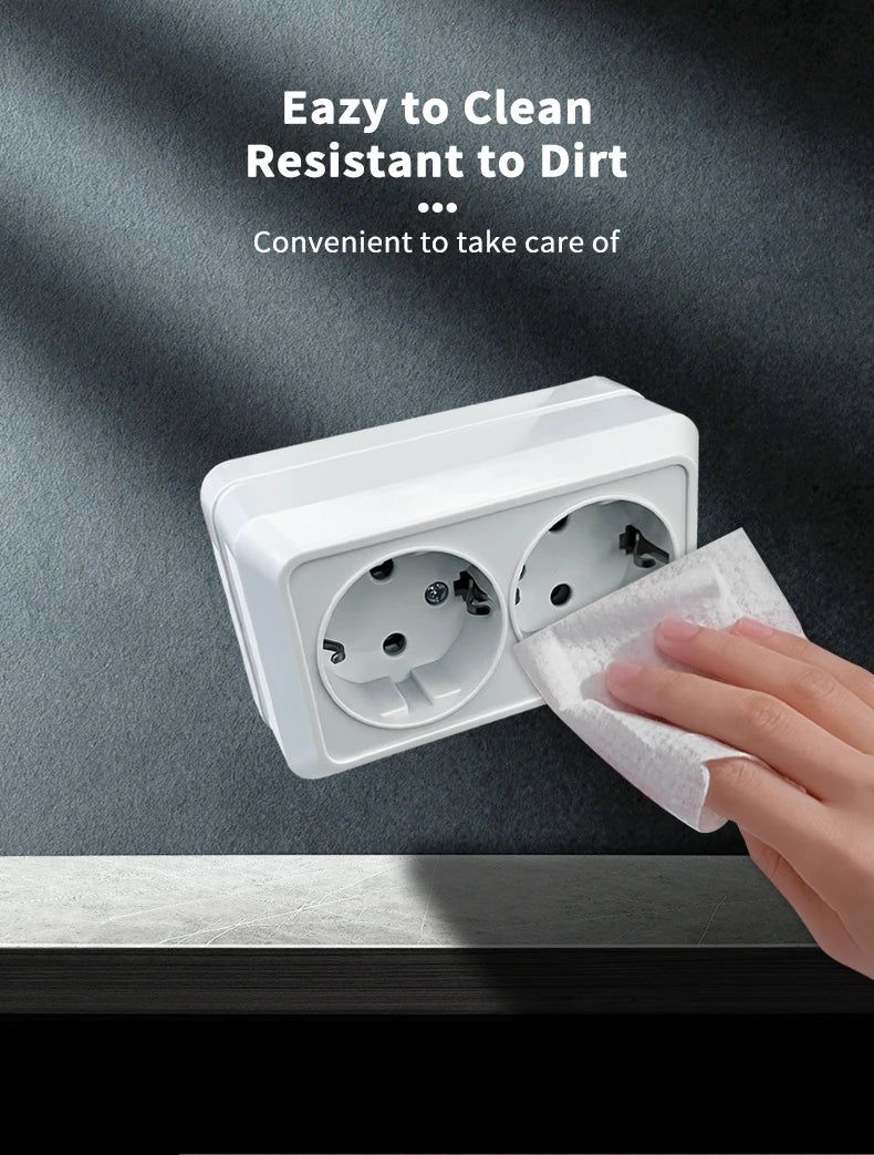 WESA White Wall Surface 2 Sockets Plugs EU Exterior Electrical Outlets With Ground Power Socket Flame Retardant Paint Plastic