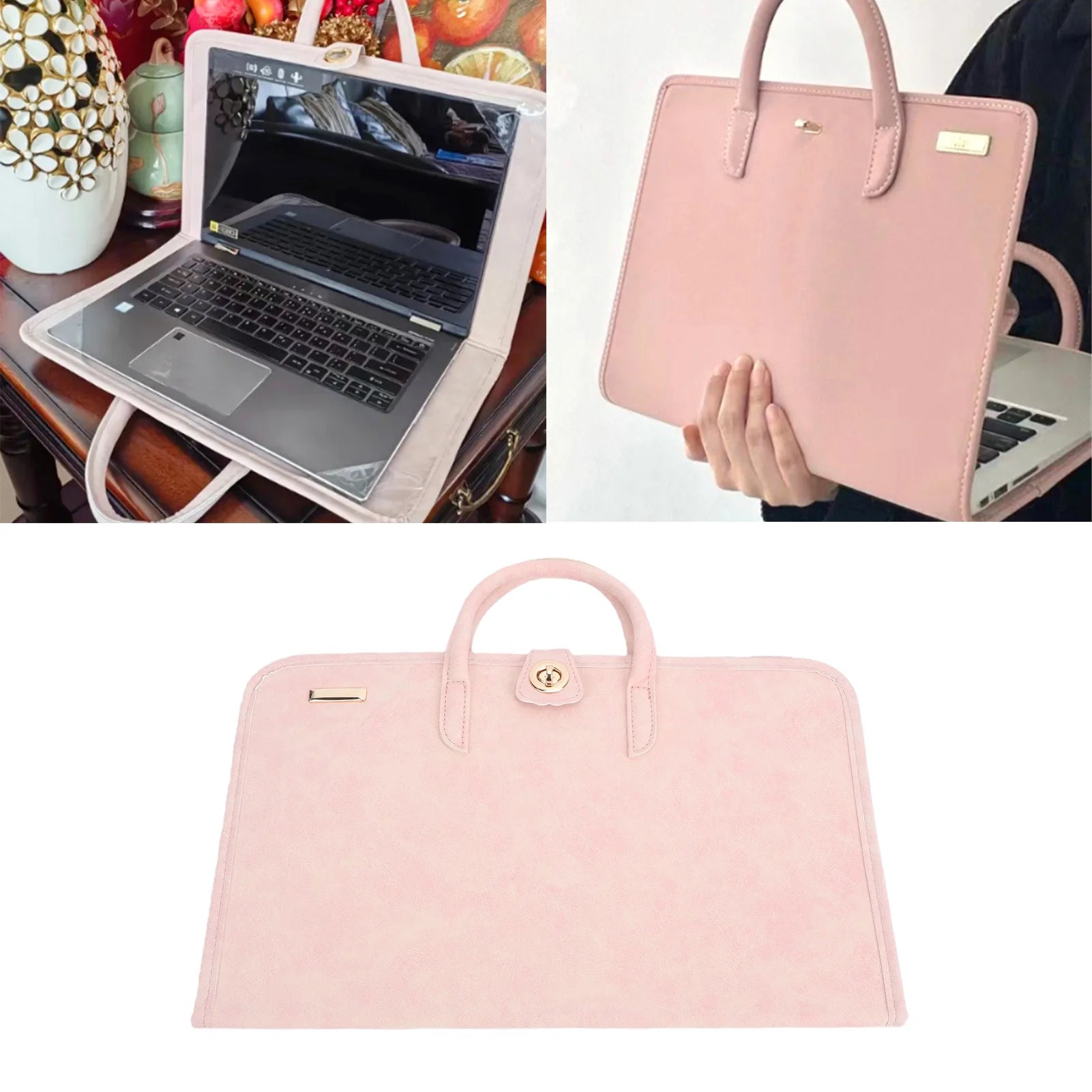 Laptop Sleeve with Handle PU Laptop Case Roseate Stylish Water Proof Laptop Sleeve Protective Bag with Handle for 14 Inch Laptop