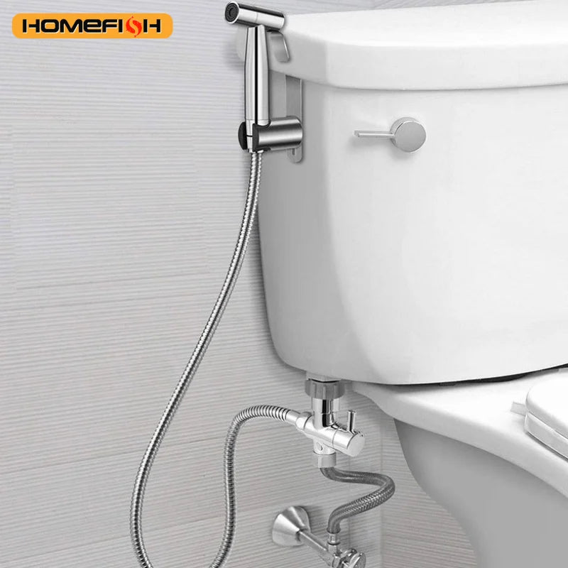 Stainless Steel Handheld Toilet Bidet Sprayer Set Self Cleaning Hand Bidet Faucet Shower Head For Bathroom