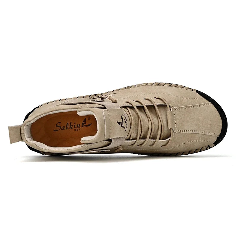 New Leather Casual Men Shoes Design Sneakers Man Breathable Leather Shoes Outdoor Men Ankle Boots