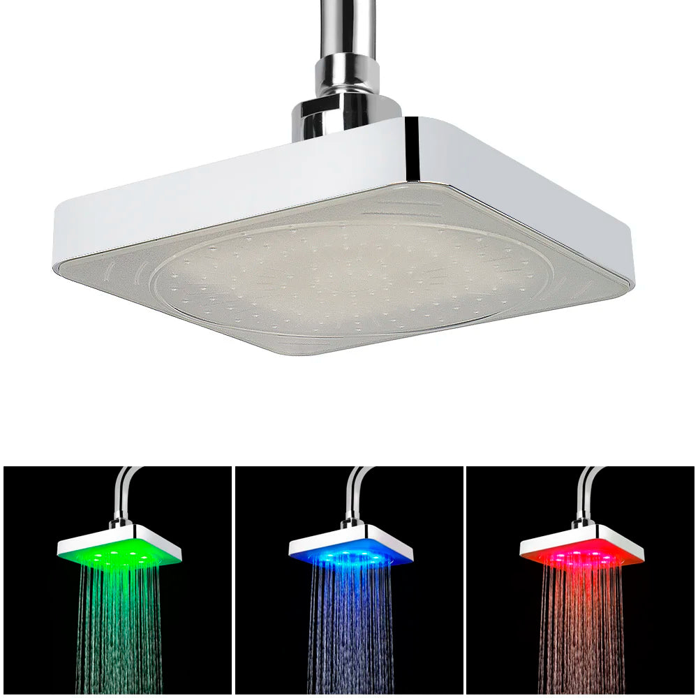 Square Fixed Showerhead Rainfall Top Spray 7 Colors Gradual Changing 3 colors Temperature Sensor LED Shower Head
