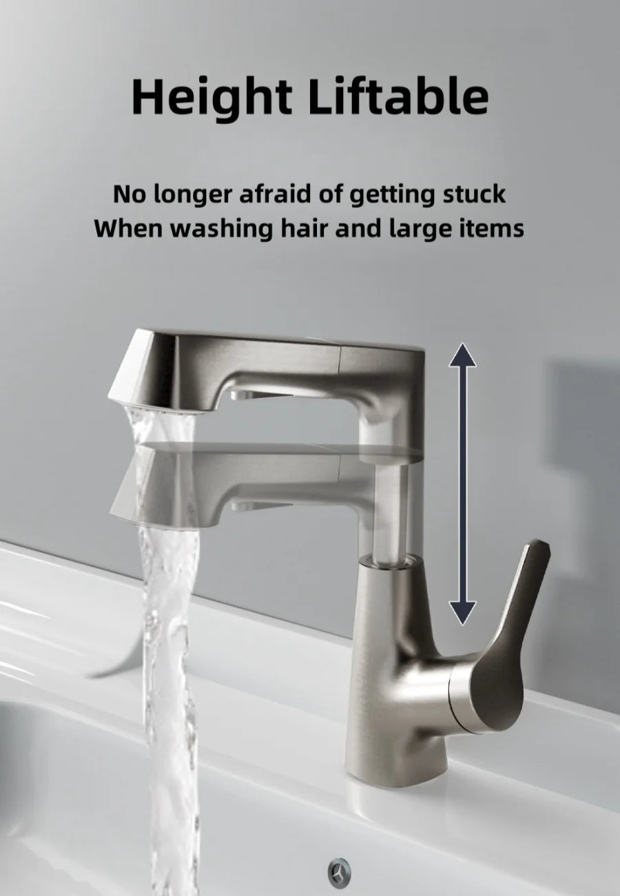 Bathroom Sink Faucet with Pull Out Sprayer Single Handle Single Hole 2 Spray Modes Bathroom Faucet Hot & Cold Water Mixer Tap