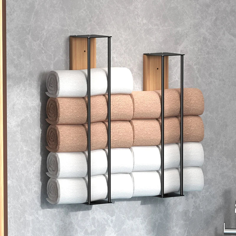 Bathroom wall mounted towel rack, bathroom decorative towel rack, towel hanging rack, roll towel storage, no drilling required