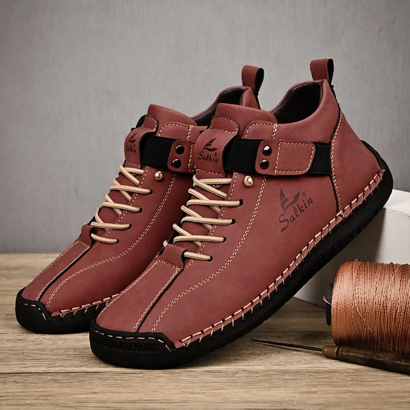 New Leather Casual Men Shoes Design Sneakers Man Breathable Leather Shoes Outdoor Men Ankle Boots