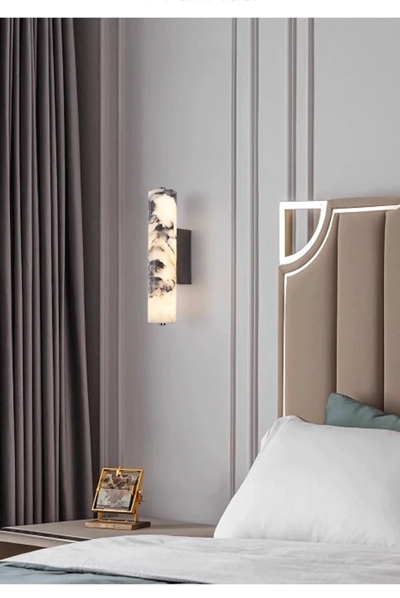 Italian Wall Lamp Natural Marble Bedroom Bedside  Black Modern  Luxury Stone Wall Light Living Room Hallway Decor Wall Sconce