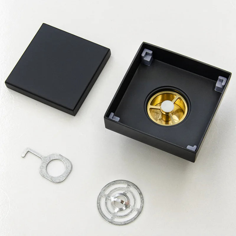 stainless steel Brushed Gold Floor drain 10*10cm Shower Square Deodorization Type Bathroom Water Flow Tile Insert Drain