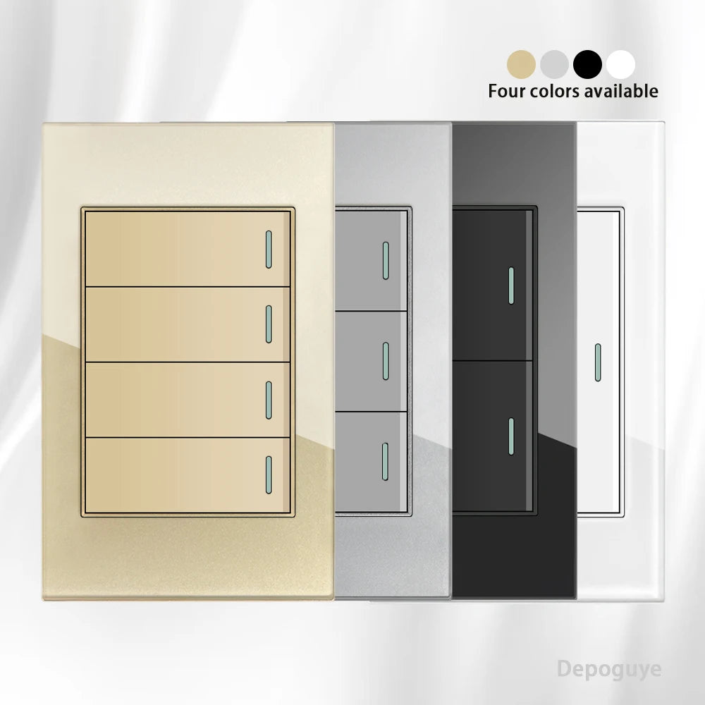 118 Type US Mexico 1/2/3/4/Gang 2/3Way Wall Light Switch Brazil Tempered Glass Panel ON OFF Push Button Power Rocker Switch