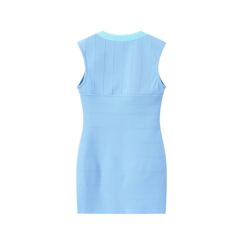 Elegant V-Neck Women's Dress Sleeveless Zippers Elastic Hip Package Lady Mini Dresses 2026 Summer Autumn Chic New Female Robe