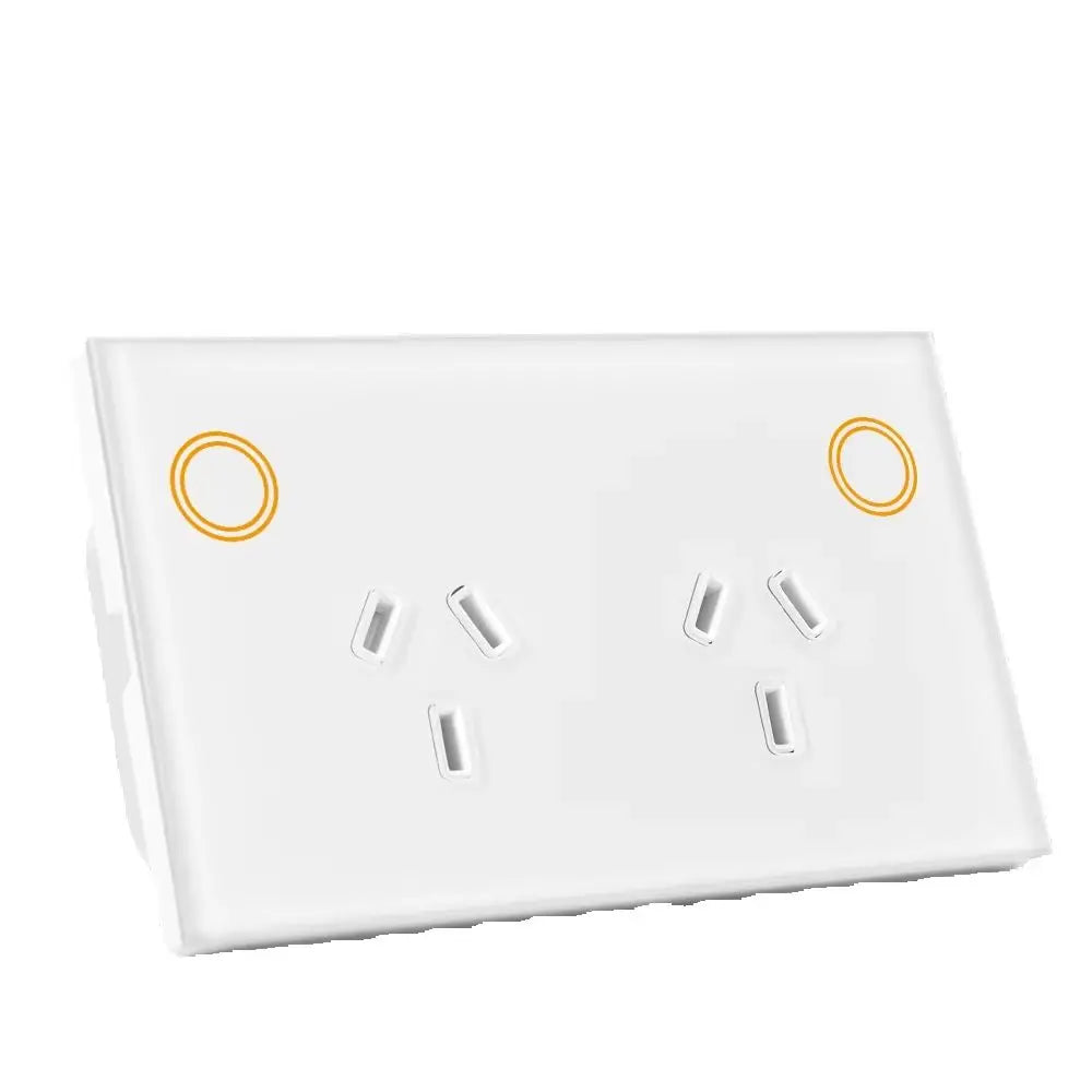Customize Standard Wifi 2.4G 2400W Tempered Glass Panel Tuya App Smart Dual Power Point GPO Wall Socket