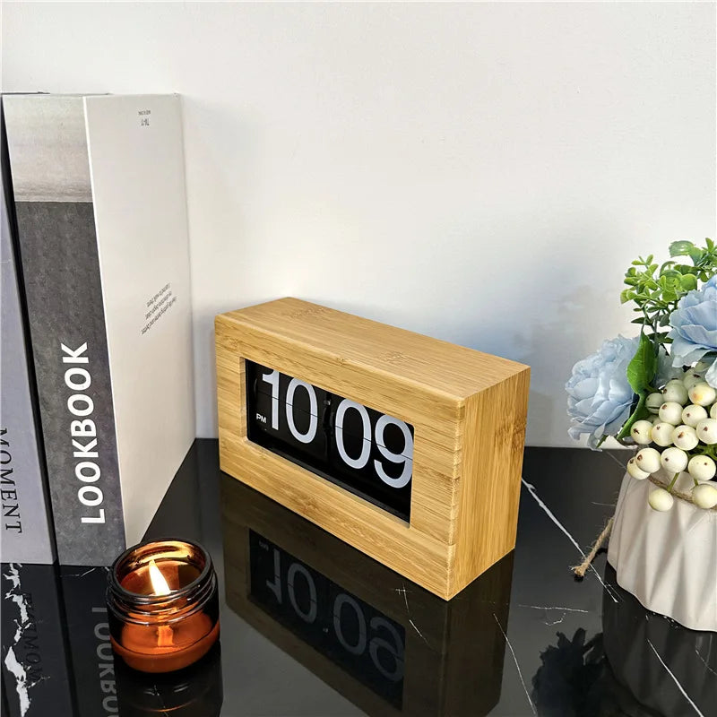 Table Clocks Aesthetic Mechanical Wooden Stylish Clocks Flip Page Digital Home Decor Table Bedside Clock Room Decorating Clock