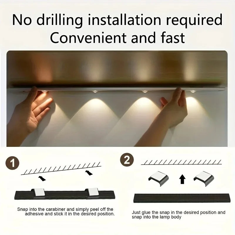 White/Black LED Cabinet Light USB Rechargeable Motion Sensor LED Light for Kitchen Wardrobe Cabinet Lighting 20CM/30CM/40CM/50CM