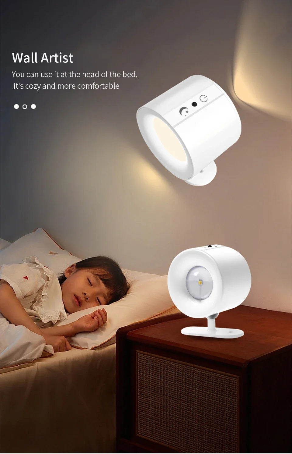 LED Wall Light Rechargeable Touch Double Head Wall Lamp 360 Rotatable 3 Colors Sconces Light Wireless Night Lights For Bedroom