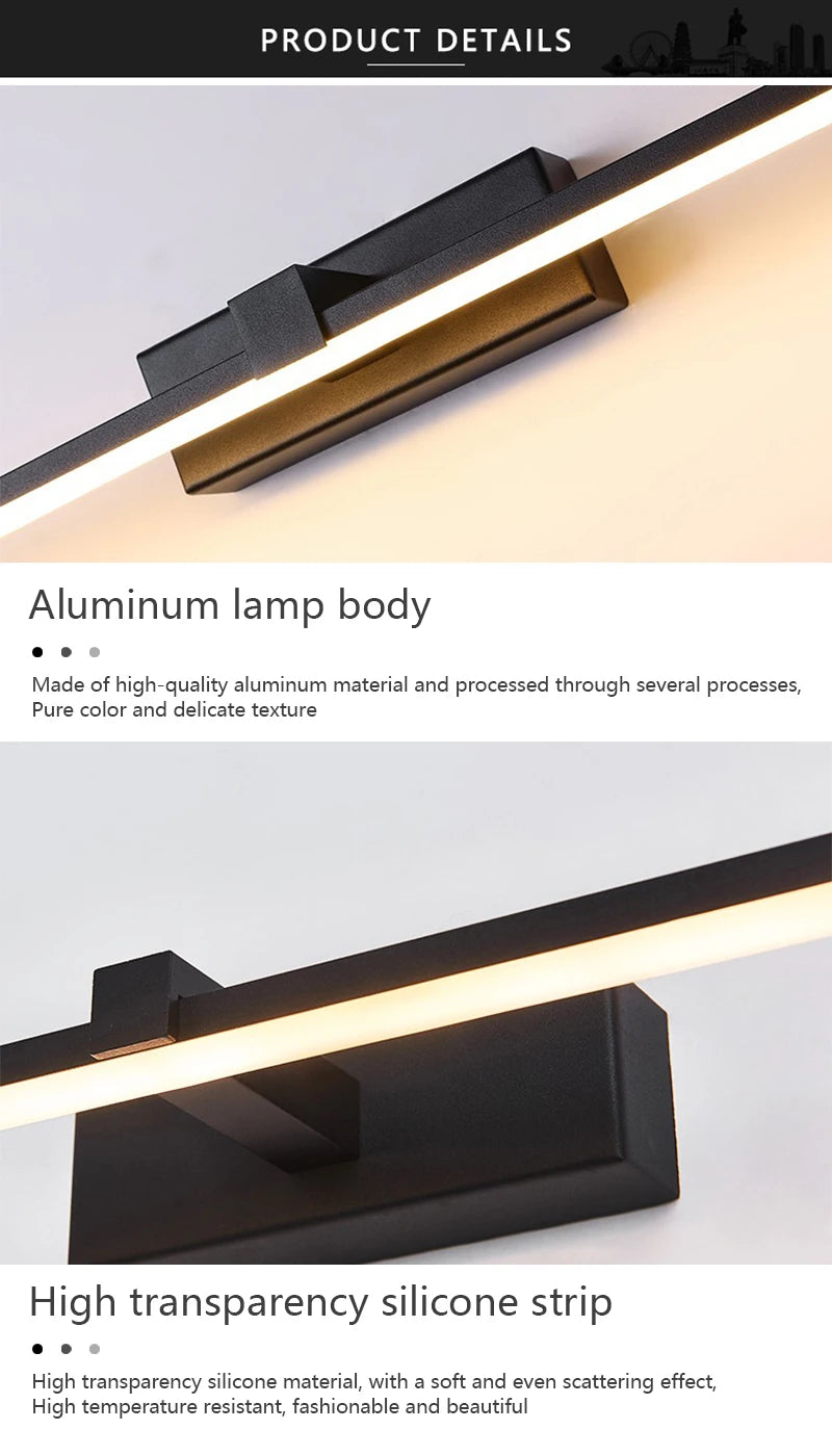 Modern Bathroom 100cm Mirror-front Lamp Bedroom Bedhead Home LED Wall Lights Aluminum Simple Strip Indoor Makeup Mirror Lighting