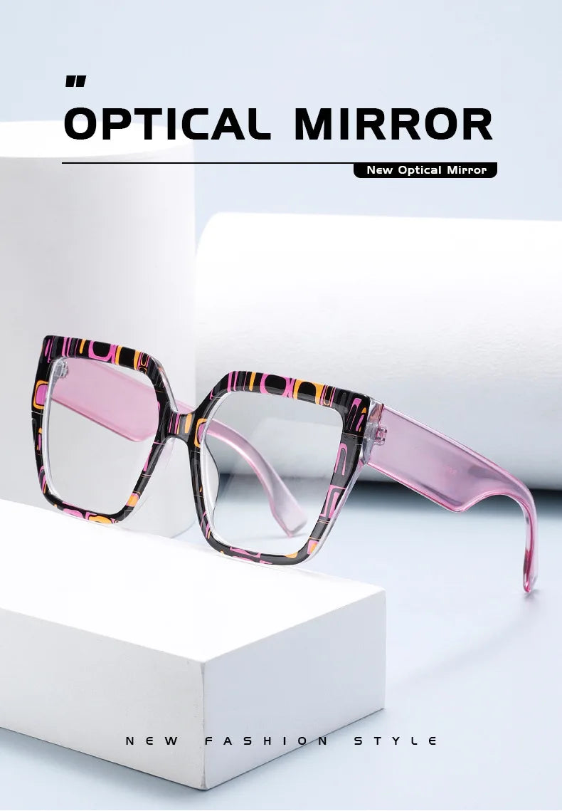 New Square Grid Pattern Frame Photochromic Anti Blue Ray Femal Sunglasses Presbyopic Hyperopia Short Sight Prescription Eyeglass