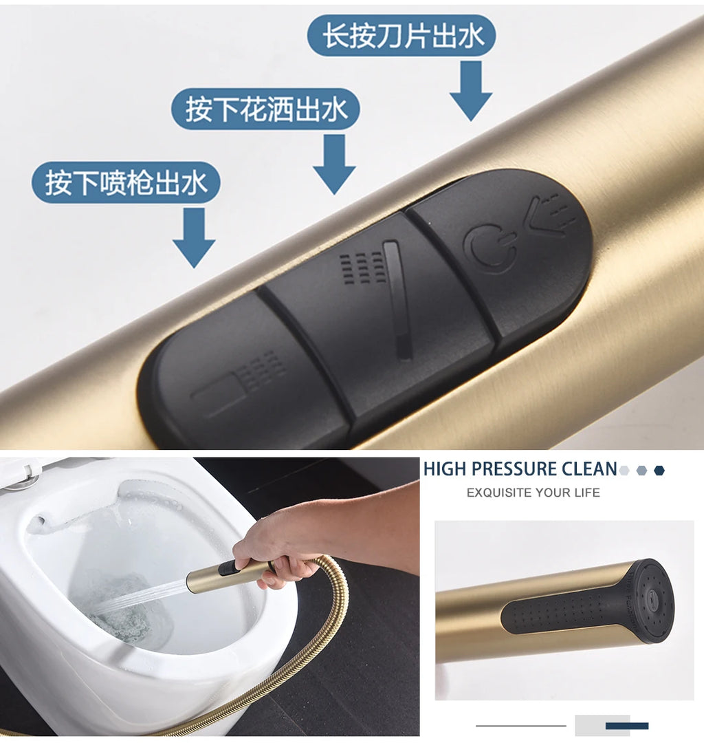 Brass Bidet Faucet 304Stainless Steel Portable Toilet Bidet Sprayer Set Toilet Faucet Hygienic Shower Hot Cold Water Shoer Head