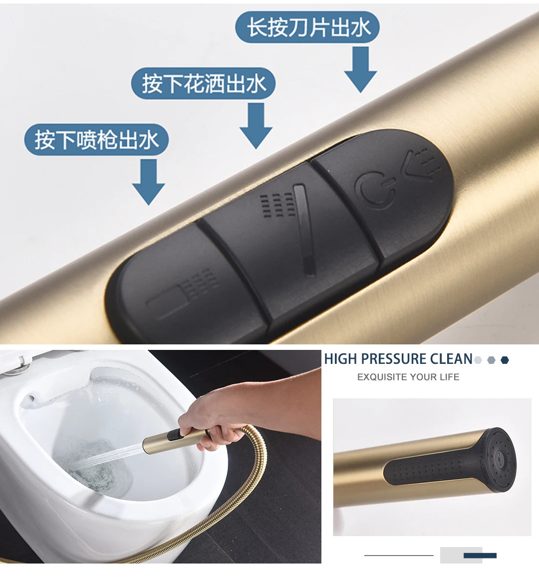 Brass Bidet Faucet 304Stainless Steel Portable Toilet Bidet Sprayer Set Toilet Faucet Hygienic Shower Hot Cold Water Shoer Head