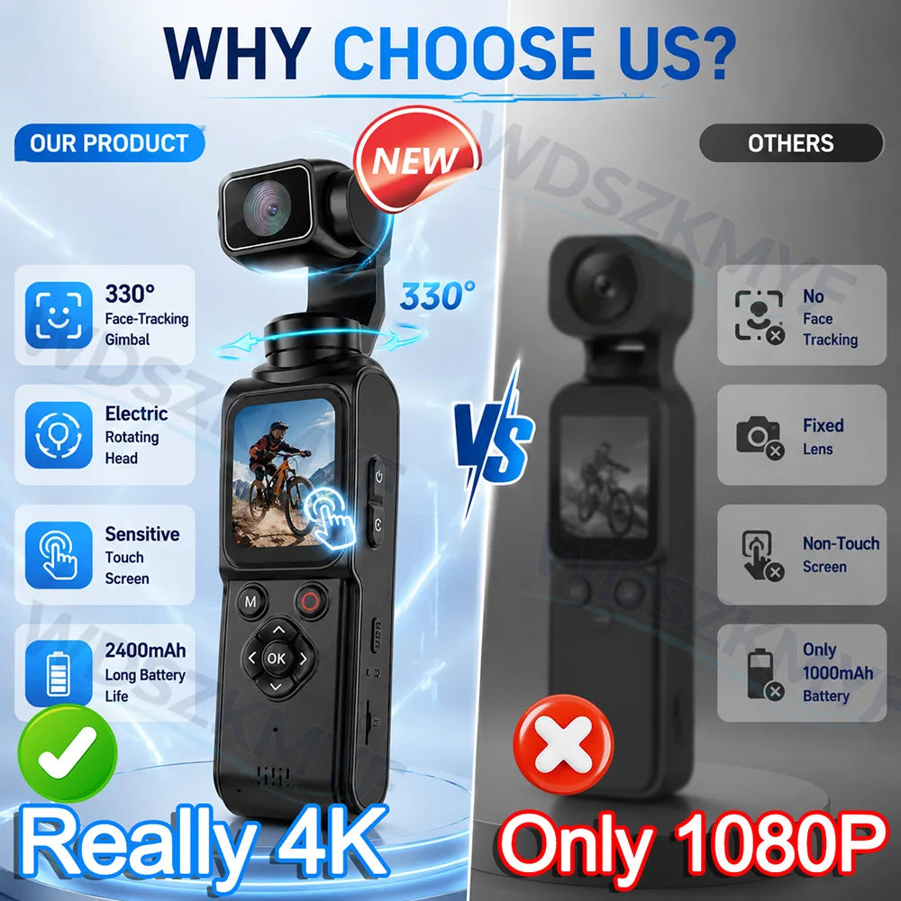 UHD 4K Action Camera With 330° Face Tracking Gimbal Stabilizer Pocket Camera for Vlog Outdoor Travel Handheld Video Recorder