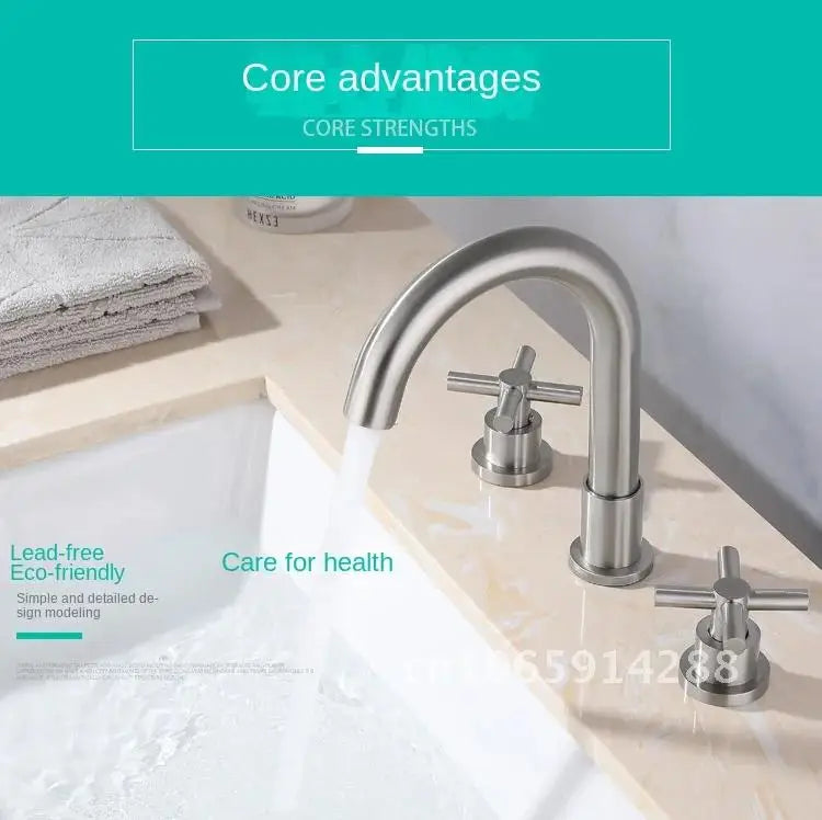 Free Faucet Bathroom WashBasin Dual Tap Solid 304 STAINLESS STEEL Faucet Handles Lead Set Basin Holes Tap Mixer Bathtub Sink 3