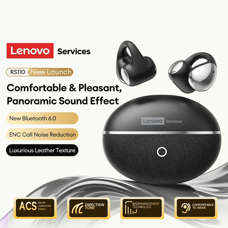 NEW Lenovo RS110 OWS Open-Ear Wireless Earbuds Clip On BT 6.0 Headphones Gaming Music Earphones IPX4 ENC Call Noise Cancellation