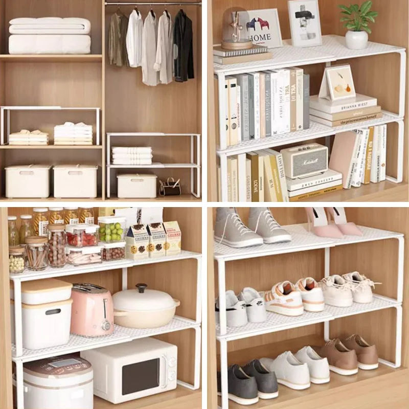 Stackable Telescopic Closet Shelf Retractable Expandable Wardrobe Divider Board  Adjustable Layered Partition Cabinet Organizer