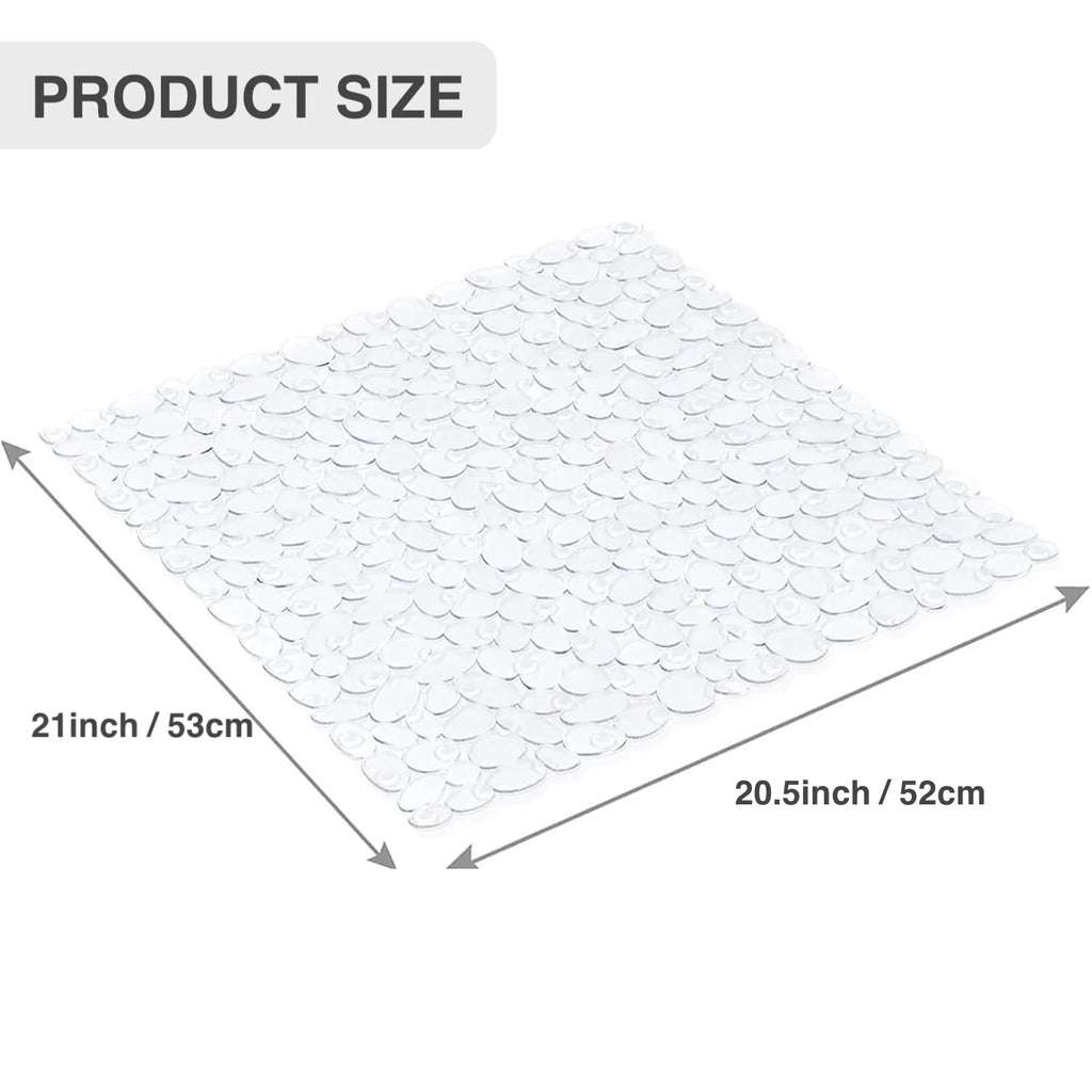Premium Transparent Non-Slip Shower Mat 20.5x21 PVC Bathtub Mat with Strong Suction Cups Pebble Texture Quick Drain Holes