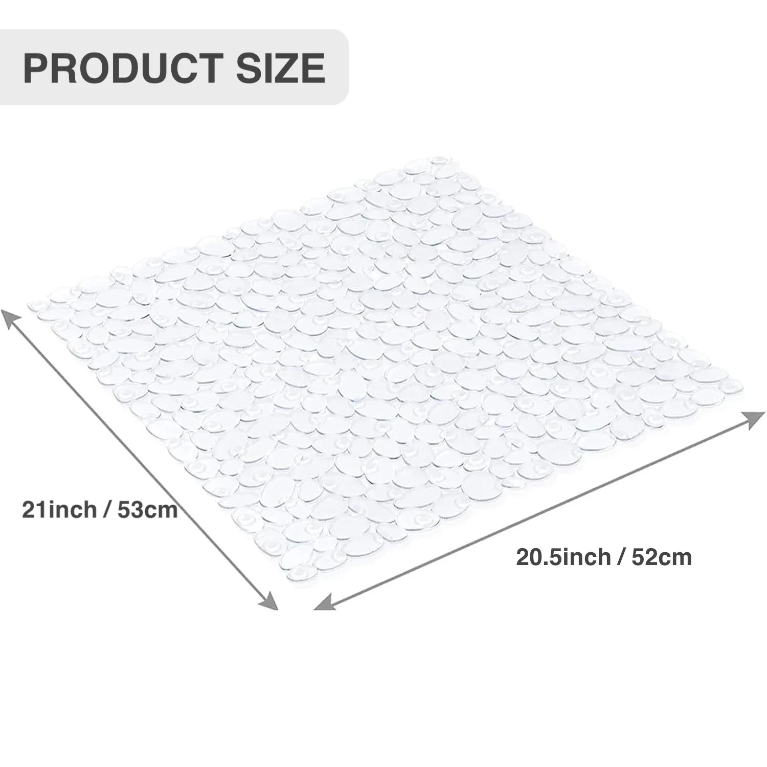 Premium Transparent Non-Slip Shower Mat 20.5x21 PVC Bathtub Mat with Strong Suction Cups Pebble Texture Quick Drain Holes