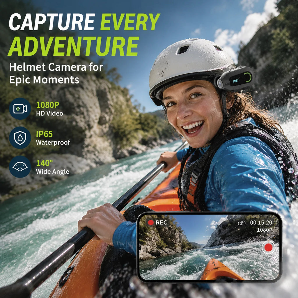 Action Camera - 1080P HD 30FPS Video, 9 Hour Battery, Waterproof, 300 Degree Rotating Lens, Streaming, Dashcam, Low Light Film.
