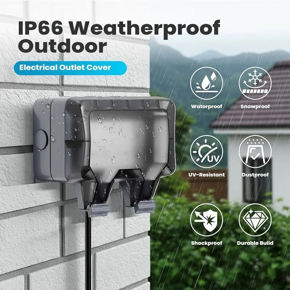 Waterproof Outdoor Socket,Double Power Outlet with Protective Cover ,Dustproof Windproof Socket,Wall-Mounted Garden Power Outlet