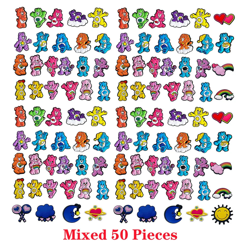5-100PCS Rainbow Bear Shoes Charms DIY PVC Shoe Bag Wrist Strap Accessories For Wristband Pendant Decoration Kids Party Gifts